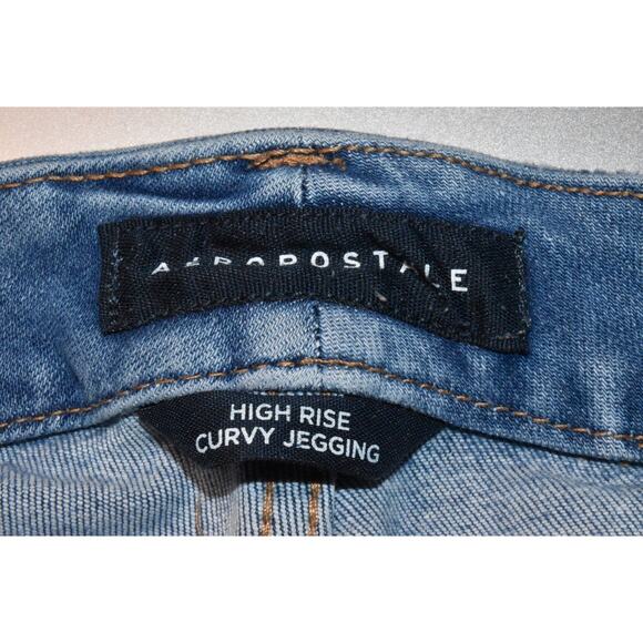 Aeropostale High Rise Curvy Jegging Women's 2 Distressed Ripped Denim Jeans Blue - Picture 6 of 9